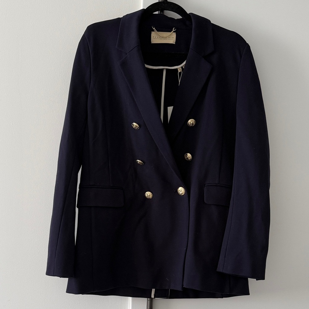 NWT Classic Six Katherine Double-Breasted Navy Blazer with Gold Buttons
